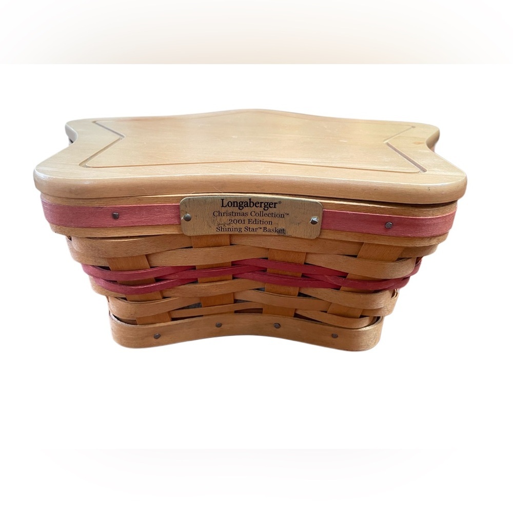 Longaberger Star Basket Christmas Liner Wooden Lid plastic protector 2001 RARE